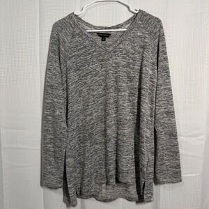 Banana Republic Knit Tunic Top Large Gray Marl V-Neck Raglan Sleeve
